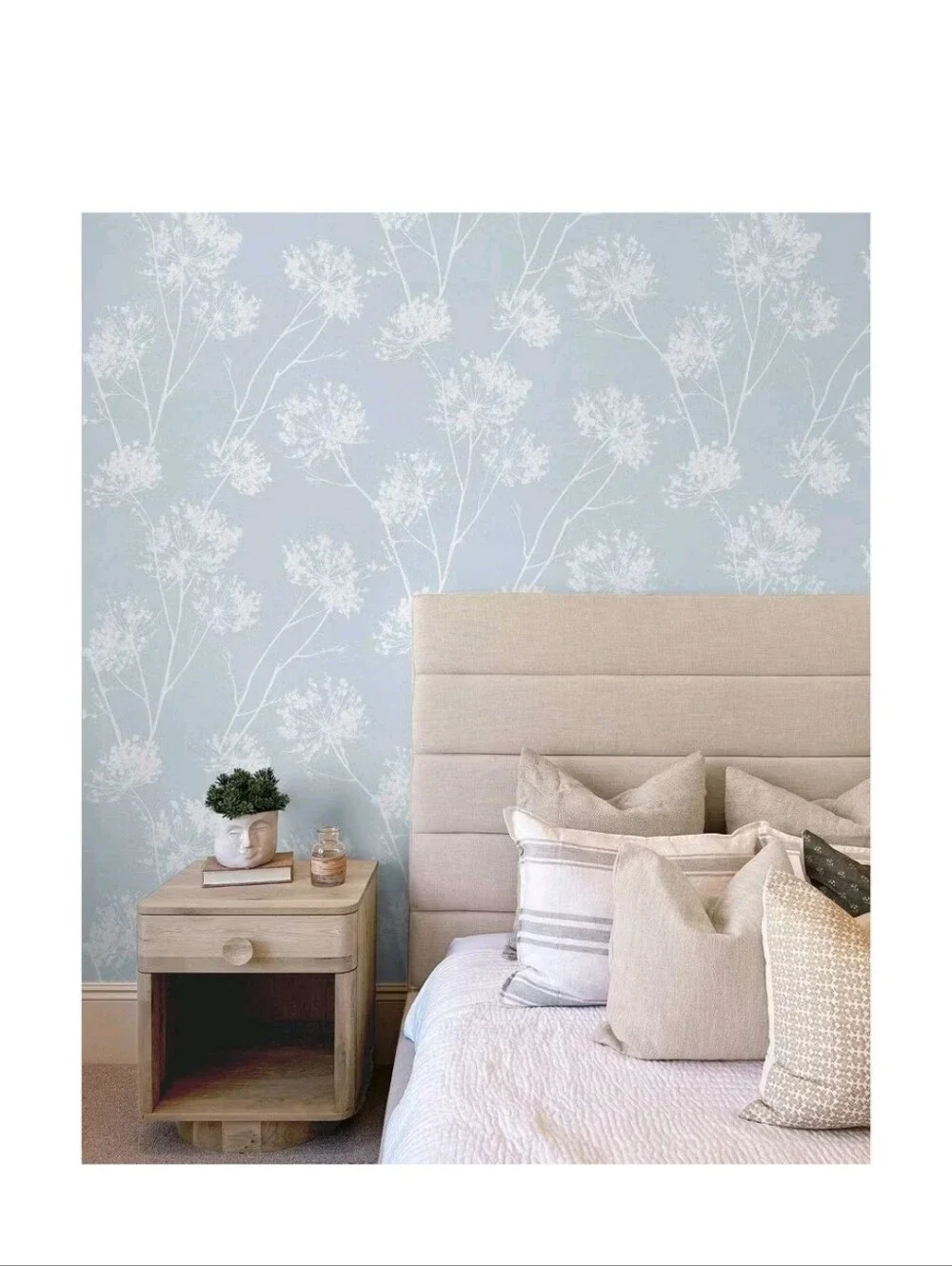 NextWall One O'Clock Botanical Peel and Stick Wallpaper Light Blue: